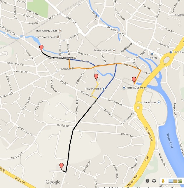 The Route Map for Truro City of Lights 2015