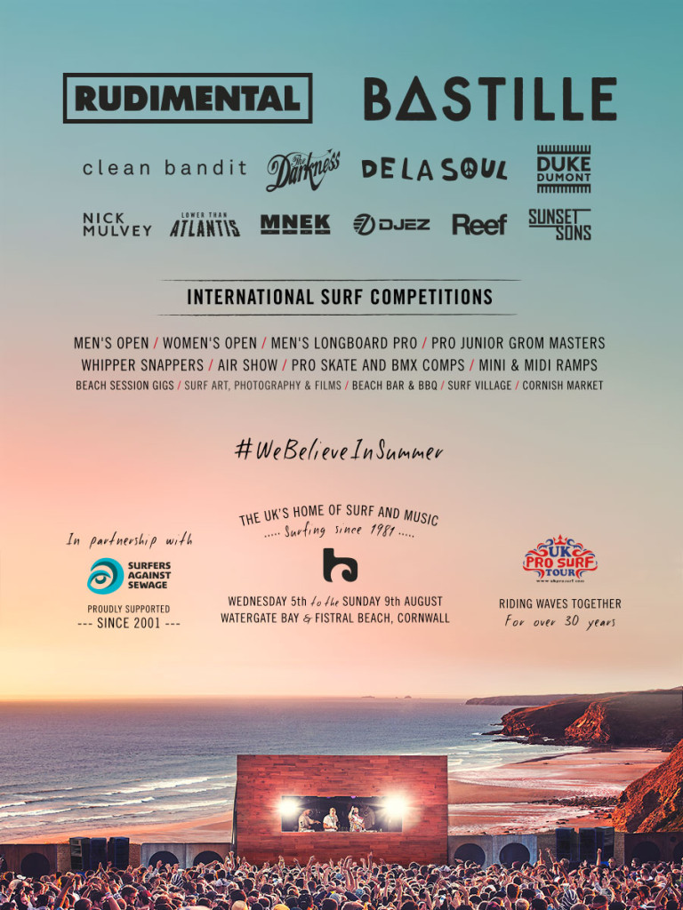 Line up for 2015 Boardmasters at Watergate Bay Newquay