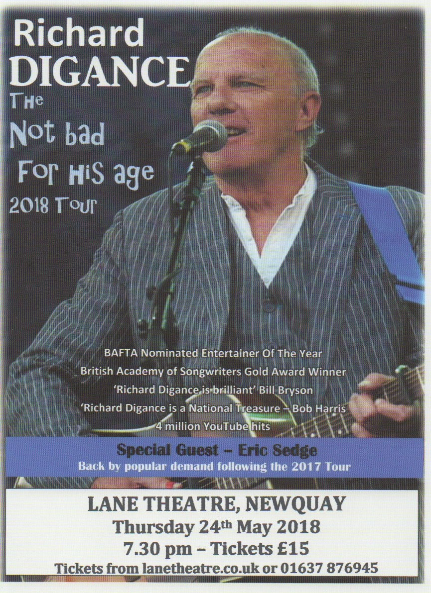 Richard Digance is due to perform at Newuay's Lane Theatre live on Thursday 24th May 2018