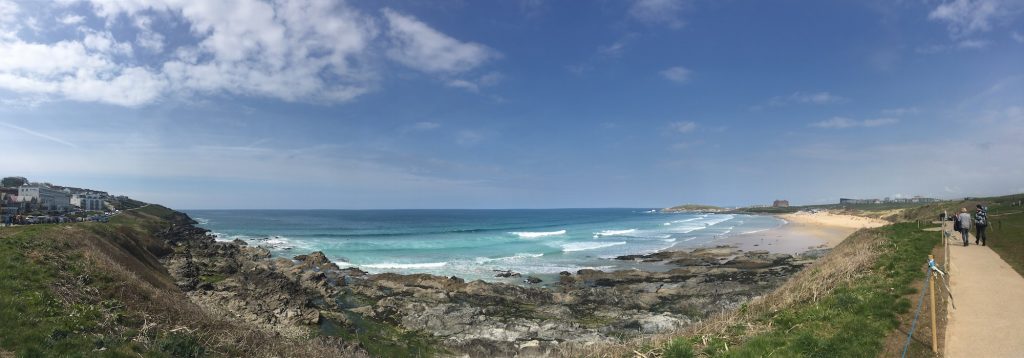 Fistral Beach welcomes in the waves of the Atlantic Ocean.